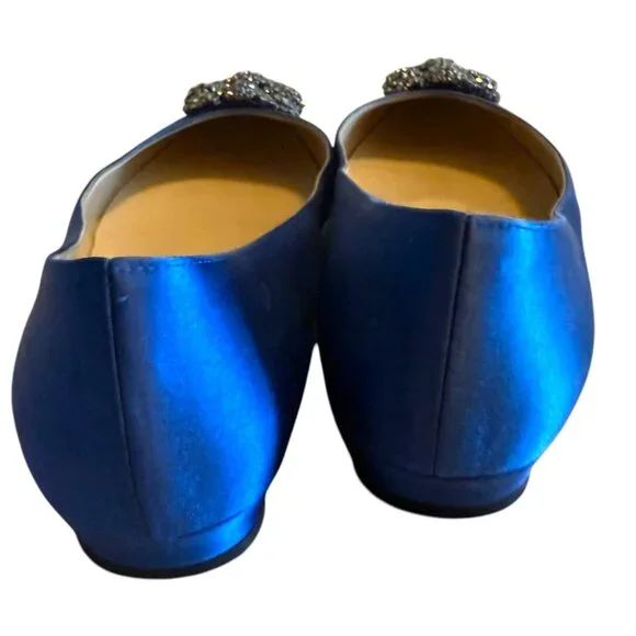 MANOLO BLAHNIK | Hangisi Crystal-Buckle Satin Flat 38.5 8.5 BLUE - Picture 15 of 16